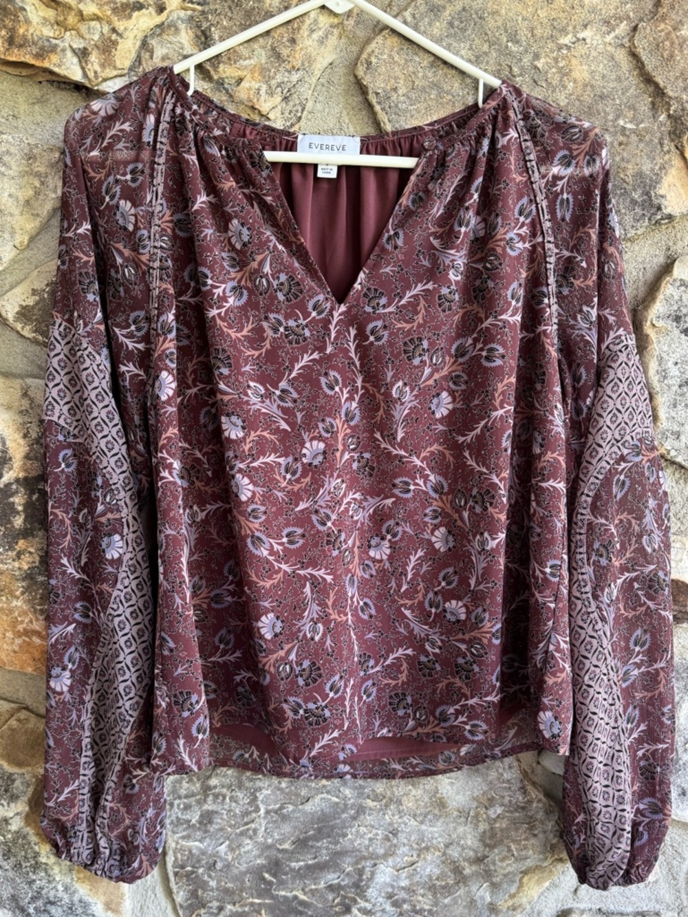 Evereve Plum Floral Paisley Peasant Long Sleeve Sheer Blouse Small